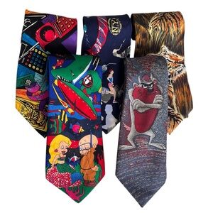 Lot of 5 90s Y2K Vintage Ties Colorful Maximalist Looney Tunes Tigers Marathon